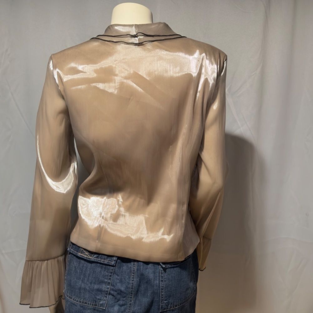 Vintage Gold Chiffon Sheer Organza Shirred Blouse Ruffled Sleeves Size Me… - Picture 5 of 6